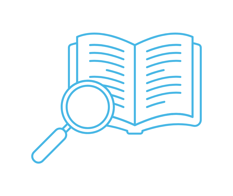 graphic of book with magnifying glass