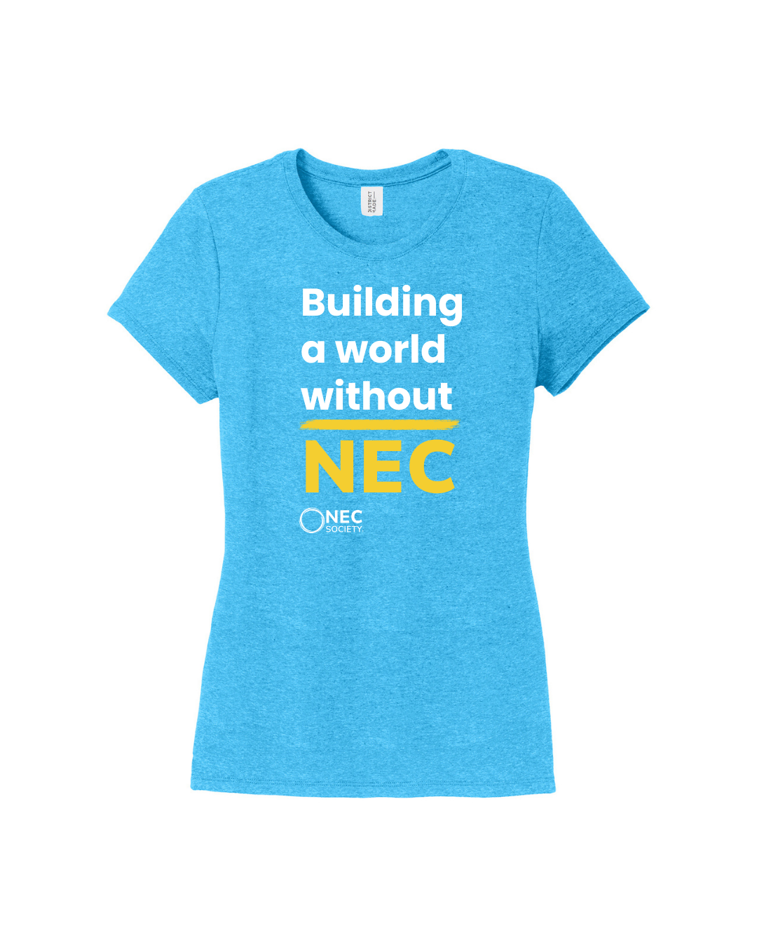 Women's blue building a world without NEC tee front